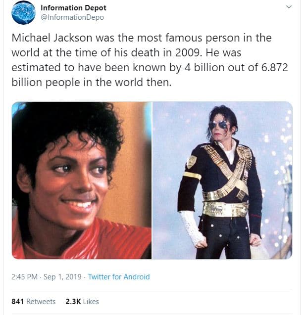 Information depot informationdepo michael jackson was the most famous person in