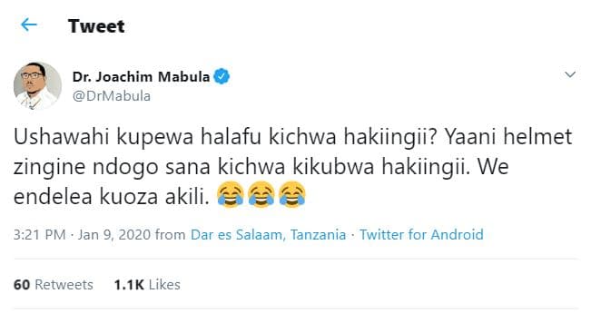 Tweet dr. joachim mabula drmabula ushawahi kupewa halafu kichwa hakiingii? yaani