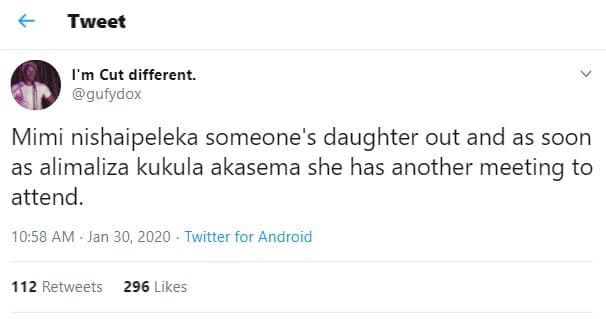 Tweet m cut different. gufydox mimi nishaipeleka someone's daughter out and as s