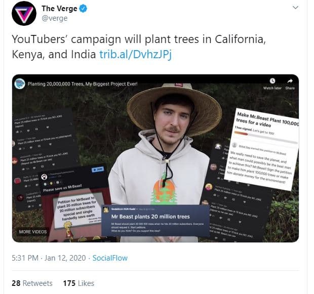 The verge verge youtubers' campaign will plant trees in california, kenya and in