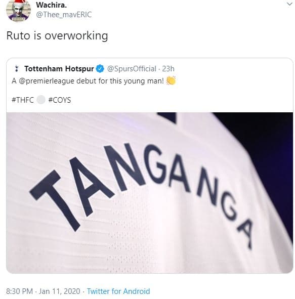 Wachira thee_maveric ruto is overworking tottenham hotspur spursofficial . 23h p