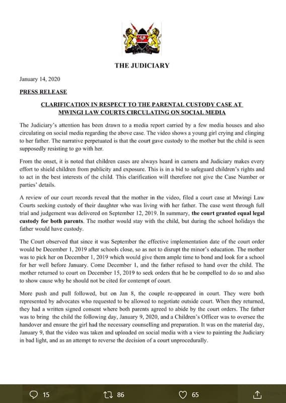 The judiciary january 14. pressrelease clarifeica tion in respectto thfparentalc