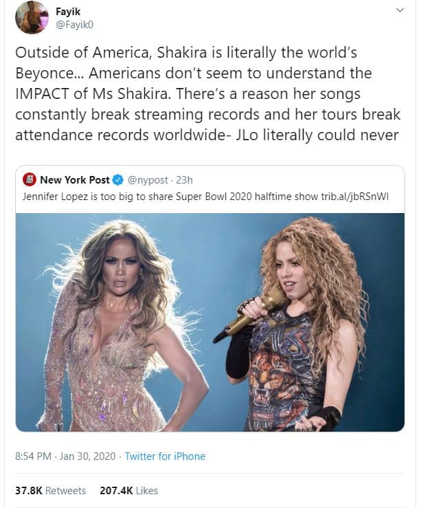 Fayik fayiko outside of america shakira is literally the world's beyonce america