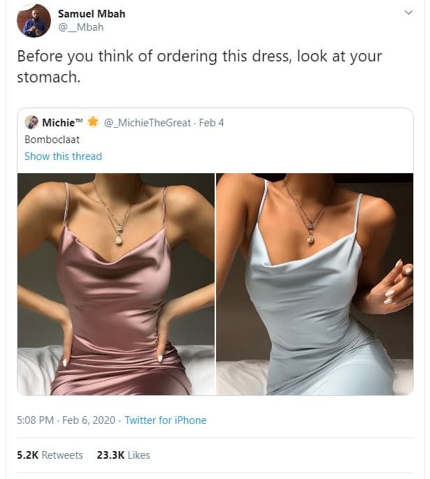 Samuel mbah mbah before you think of ordering this dress, look at your stomach.