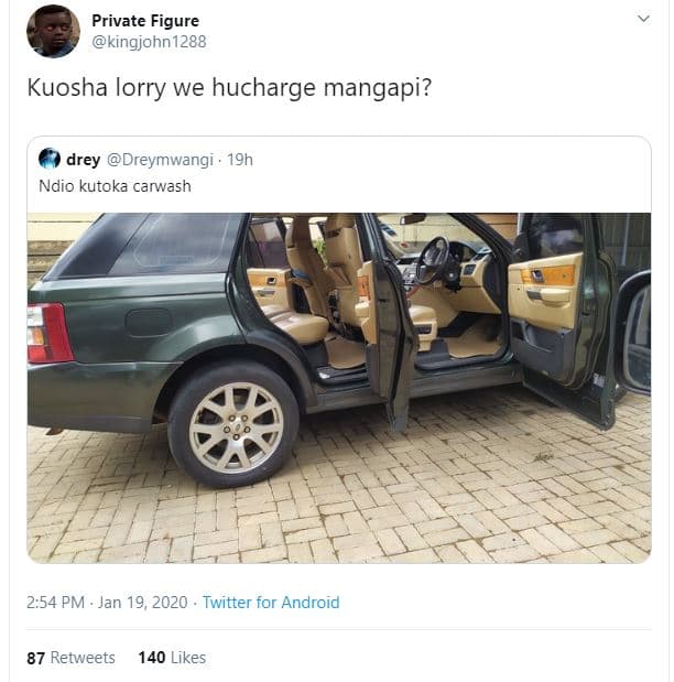 Private figure kingjohn1288 kuosha lorry we hucharge mangapi? drey dreymwangi 19