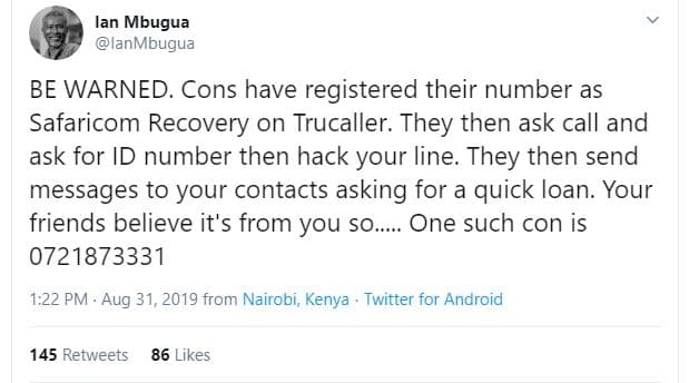 Lan mbugua lanmibugua be warned. cons have registered their number as safaricom