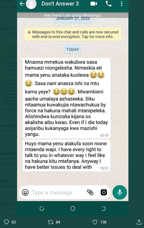 Don't answer 3 1 hey therel 'sanuary 27,sapp. 1 1 messages to this chat and call