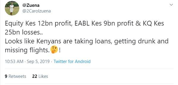 Zuena 2carolzuena equity kes 12bn profit, eabl kes 9bn profit kq kes 25bn losses