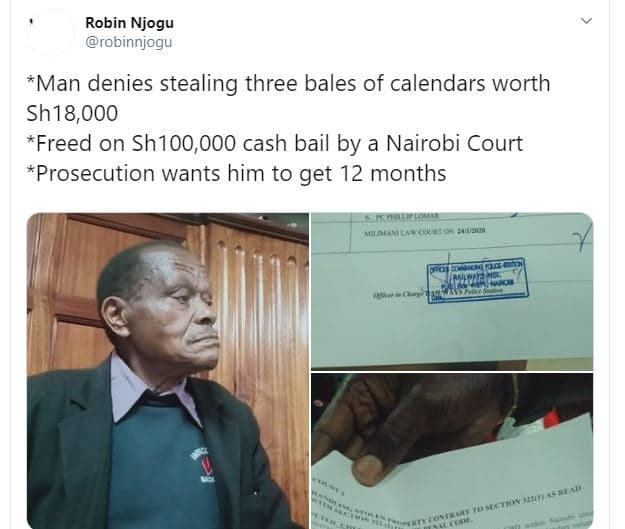 Robin njogu robinnjogu man denies stealing three bales of calendars worth sh18,0