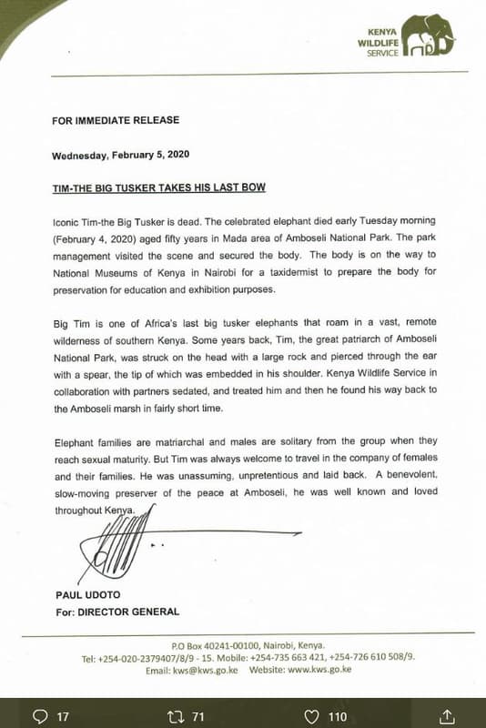 Kenya wildlife service for immediate release wednesday, february iim ihe big ius