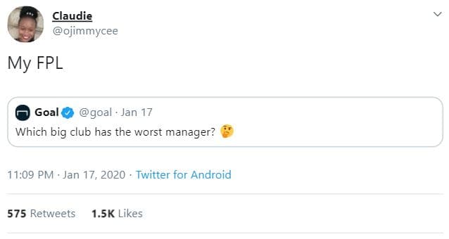 Claudie ojimmycee my fpl goal 'goal jan 17 which big club has the worst manager?