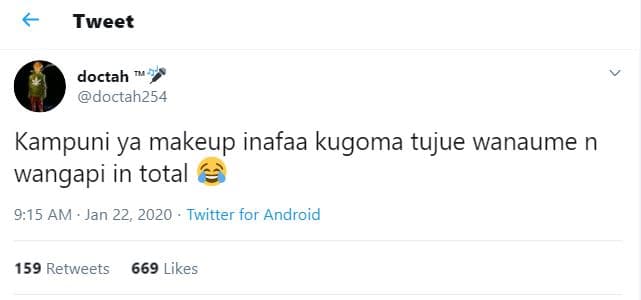 Tweet doctah doctah254 kampuni ya makeup inafaa kugoma tujue wanaume n wangapi i