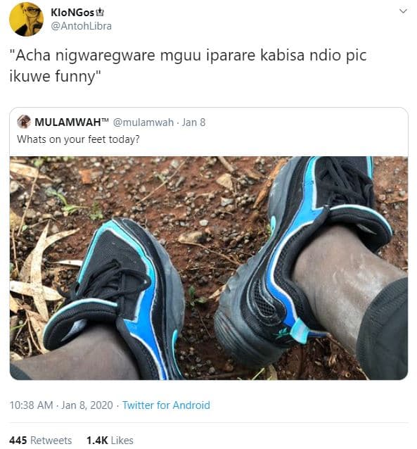 Klongos antohlibra 'acha nigwaregware mguu iparare kabisa ndio pic ikuwe funny m