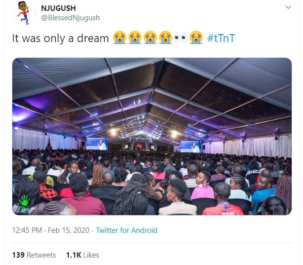 Njugush blessednjugush it was only a dream fàfàfèfà ttnt 12.45 pm feb 15, twitte