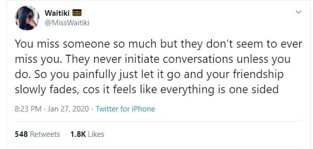 Waitiki misswaitiki you miss someone so much but they don't seem to ever miss yo