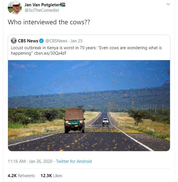 Jan van potgieteri scithecomedist who interviewed the cows?? cbs news cbsnews ja