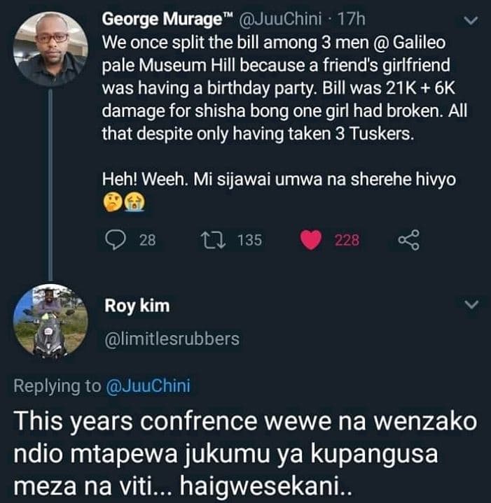 George murage' juuchini 17h we once split the bill among 3 men galileo pale muse