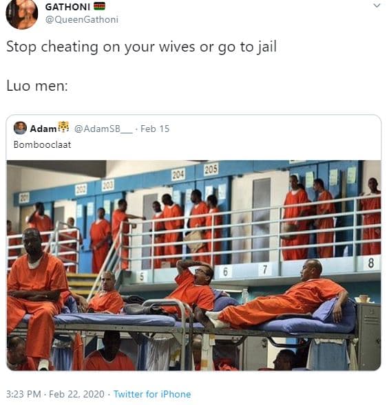 Gathoni queengathoni stop cheating on your wives or go to jail luo men adam adam