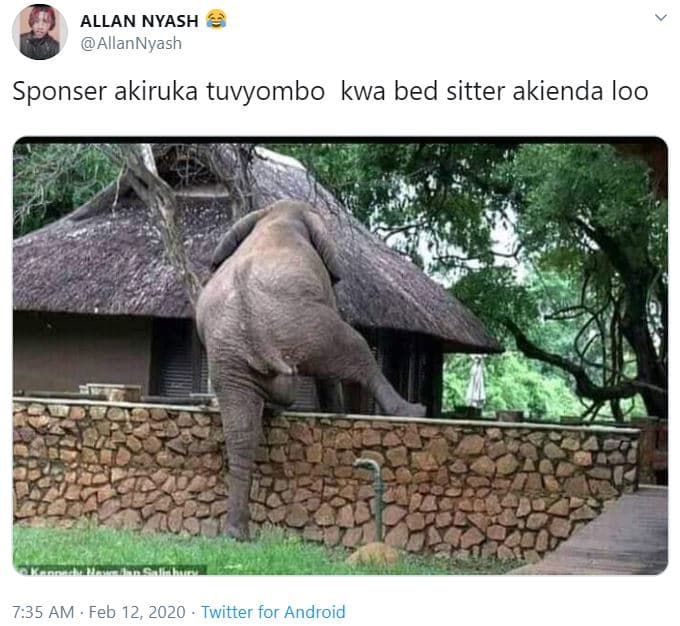 Allan nyash allannyash sponser akiruka tuvyombo kwa bed sitter akienda loo 7.35