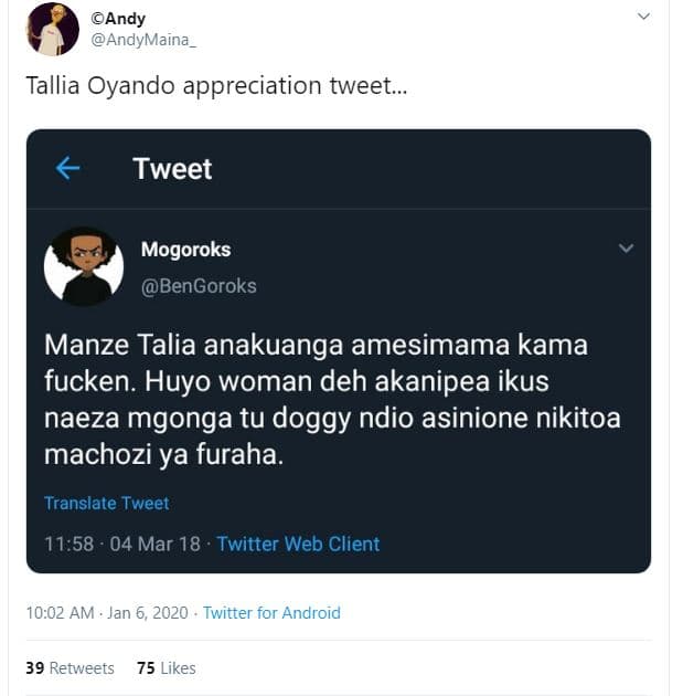 Andy andymaina tallia oyando appreciation tweet tweet mogoroks bengoroks manze t