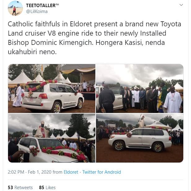 Teetotaller lilkoima catholic faithfuls in eldoret present a brand new toyota la