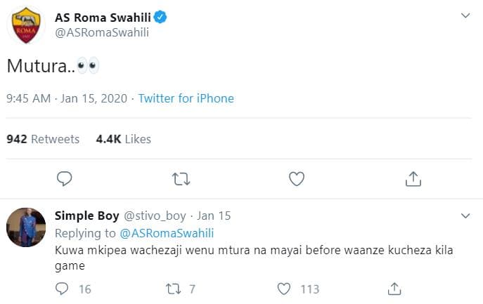 As roma swahili asromaswahili mutura.. 9.45 am jan 15, twitter for iphone 942 re