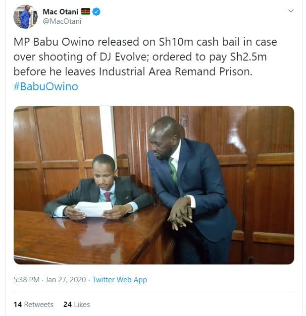 Mac otani macotani mp babu owino released on shıom cash bail in case over shooti