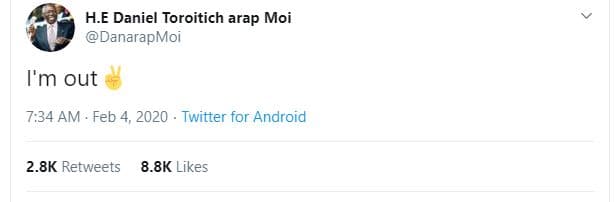 He daniel toroitich arap moi danarapmoi im out 7,34 am feb 4, twitter for androi