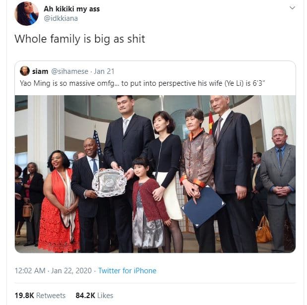 Ah kikiki my ass idkkiana whole family is big as shit siam sihamese jan 21 yao m