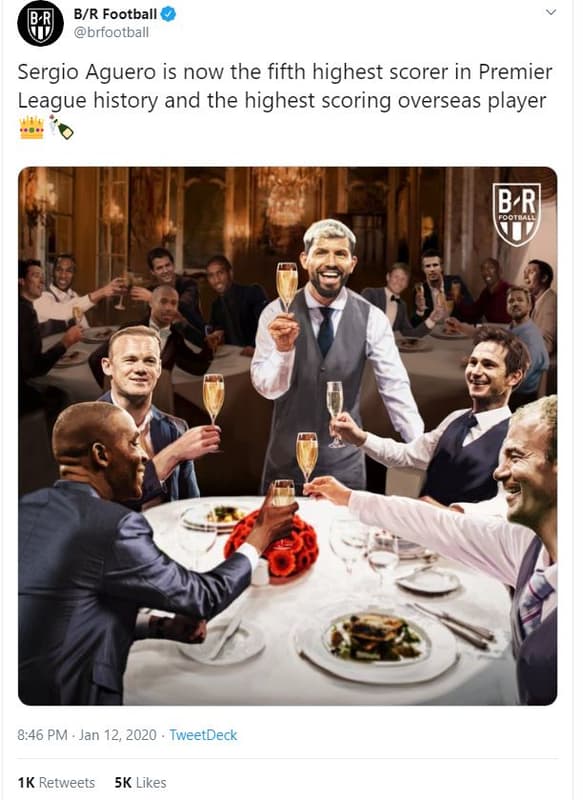 Br football brfootball sergio aguero is now the fifth highest scorer in premier