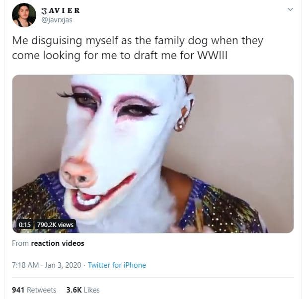 5avier javrxjas me disguising myself as the family dog when they come looking fo