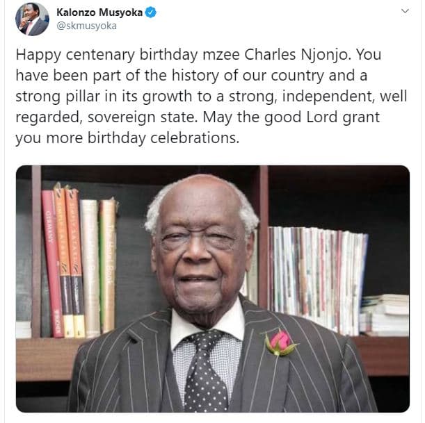 Kalonzo musyoka skmusyoka happy centenary birthday mzee charles njonjo. you have