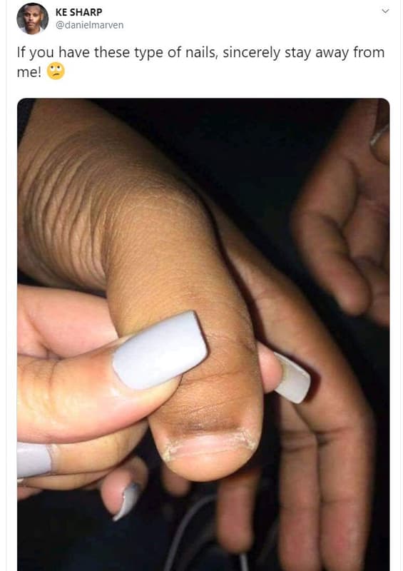 Ke sharp danielmarven if you have these type of nails sincerely stay away from m