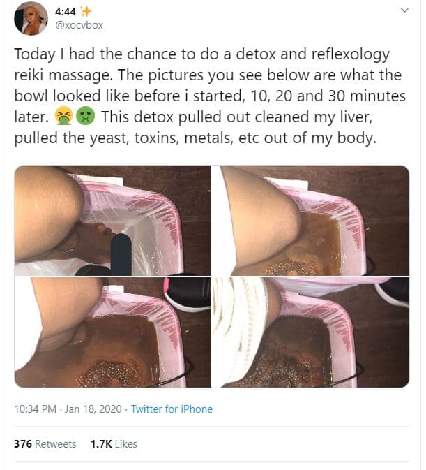 4.44 xocvbox today had the chance to do a detox and reflexology reiki massage. t