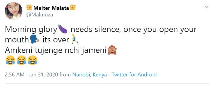 Malter malata malmuza morning glory needs silence once you open your mouth its o