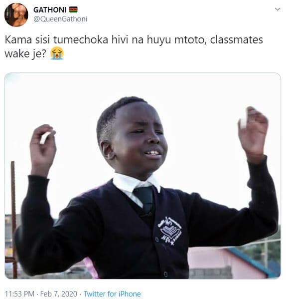 Gathoni queengathoni kama sisi tumechoka hivi na huyu mtoto classmates wake je?