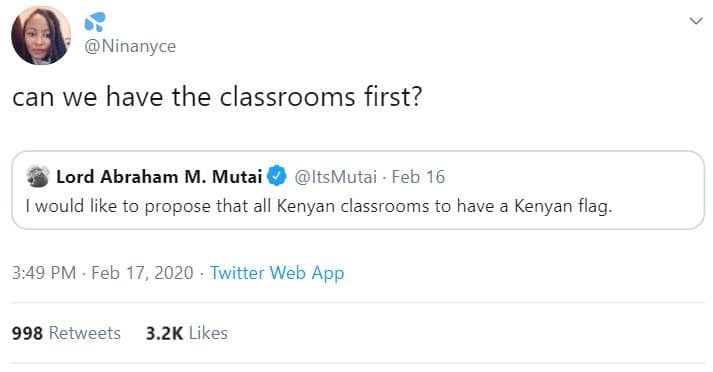 Ninanyce can we have the classrooms first? lord abraham m. mutai itsmutai feb 16