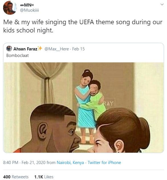 0mne muokiiii me my wife singing the uefa theme song during our kids school nigh