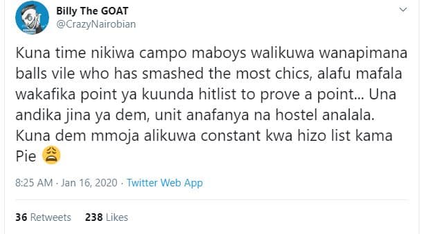 Billy the goat crazynairobian kuna time nikiwa campo maboys walikuwa wanapimana