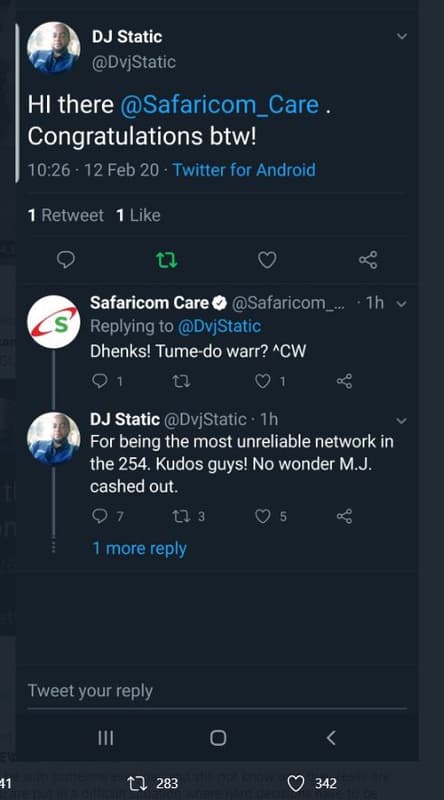 Dj static dvjstatic hi there safaricom_care congratulations btw! 10.26 ' 12 feb