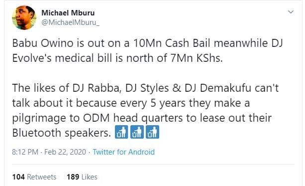 Michael mburu michaelmburu_ babu owino is out on a 1omn cash bail meanwhile dj e