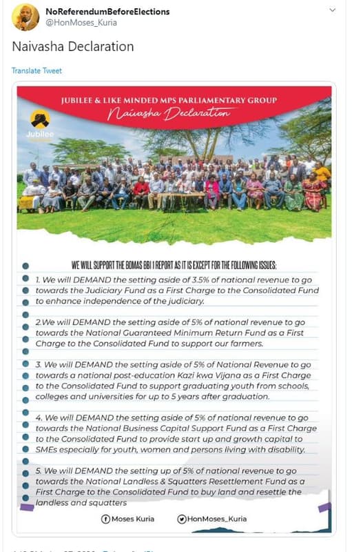 Noreferendumbeforeelections honmoses_kuria naivasha declaration translate tweet