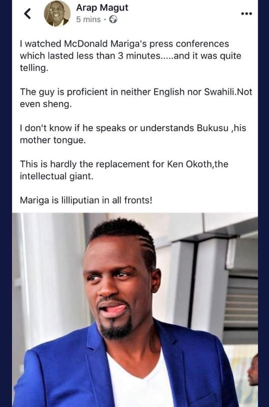 Arap magut 5 mins watched mcdonald mariga's press conferences which lasted less