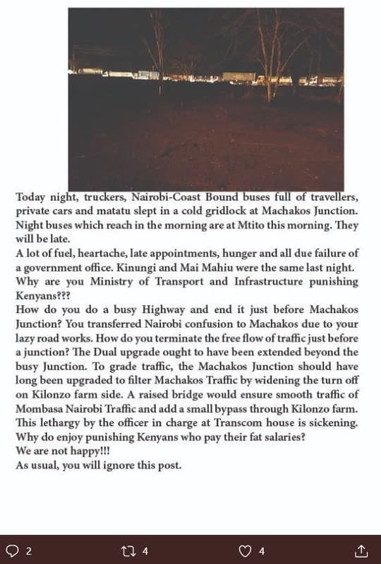 Today night truckers nairobicoast bound buses full of travel llers, private cars