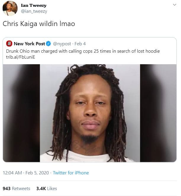 Ian tweezy ian_tweezy chris kaiga wildin imao new york post nypost . feb drunk o