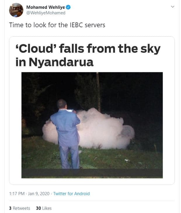 Mohamed wehliye wehliyemohamed time to look for the iebc servers 'cloud' falls f