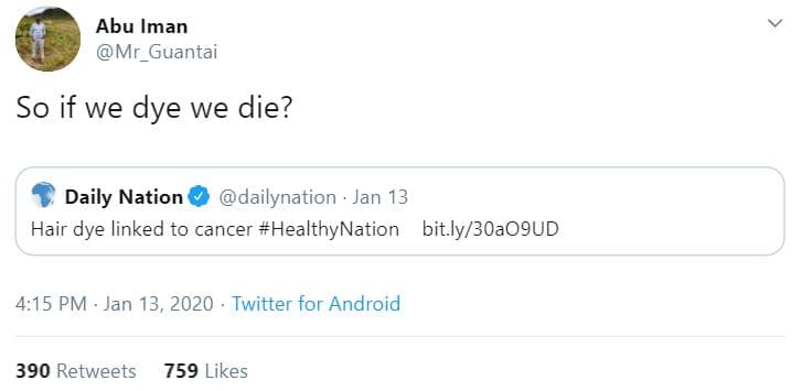 Abu iman mr_guantai so if we dye we die? daily nation dailynation jan 13 hair dy