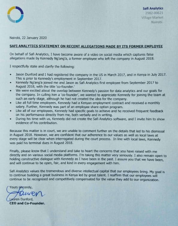 Safi analytics village marker nairobl nairobi, 22 january saflanalytics statemen