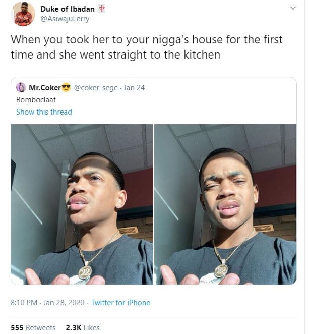 Duke of ibadan asiwajulerry when you took her to your nigga's house for the firs