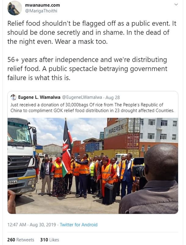 Mwanaume.com marigathoithi relief food shouldn't be flagged off as a public even